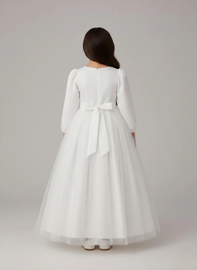 بيبي كلو Girls White Gold Arabic Panel Occasion Maxi Dress